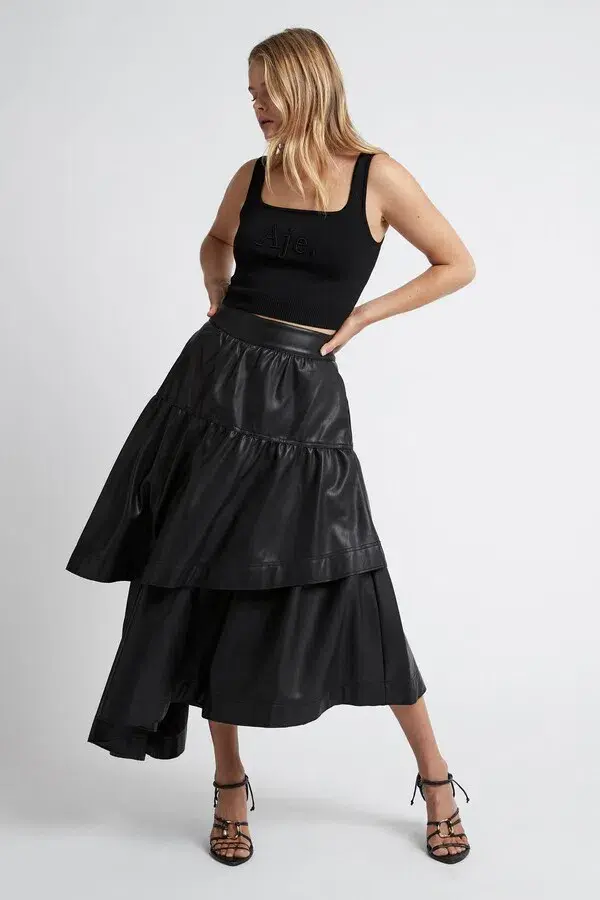 Aje Idyllic Faux Leather Black Skirt Size 12 - Image 1
