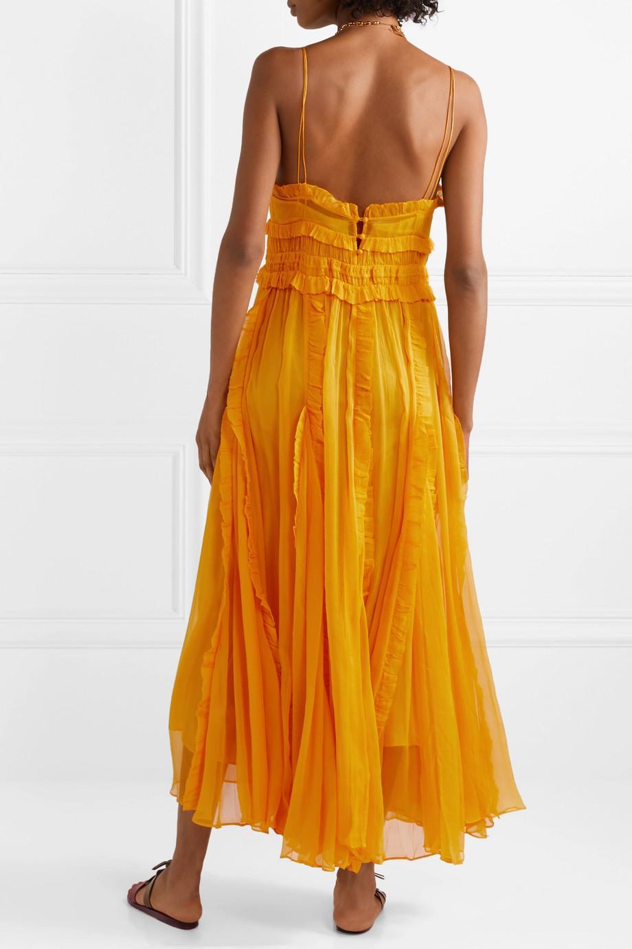 Lee Mathews Lilla Ruffled Silk Crepon Maxi Dress Yellow Size 10 - Image 2