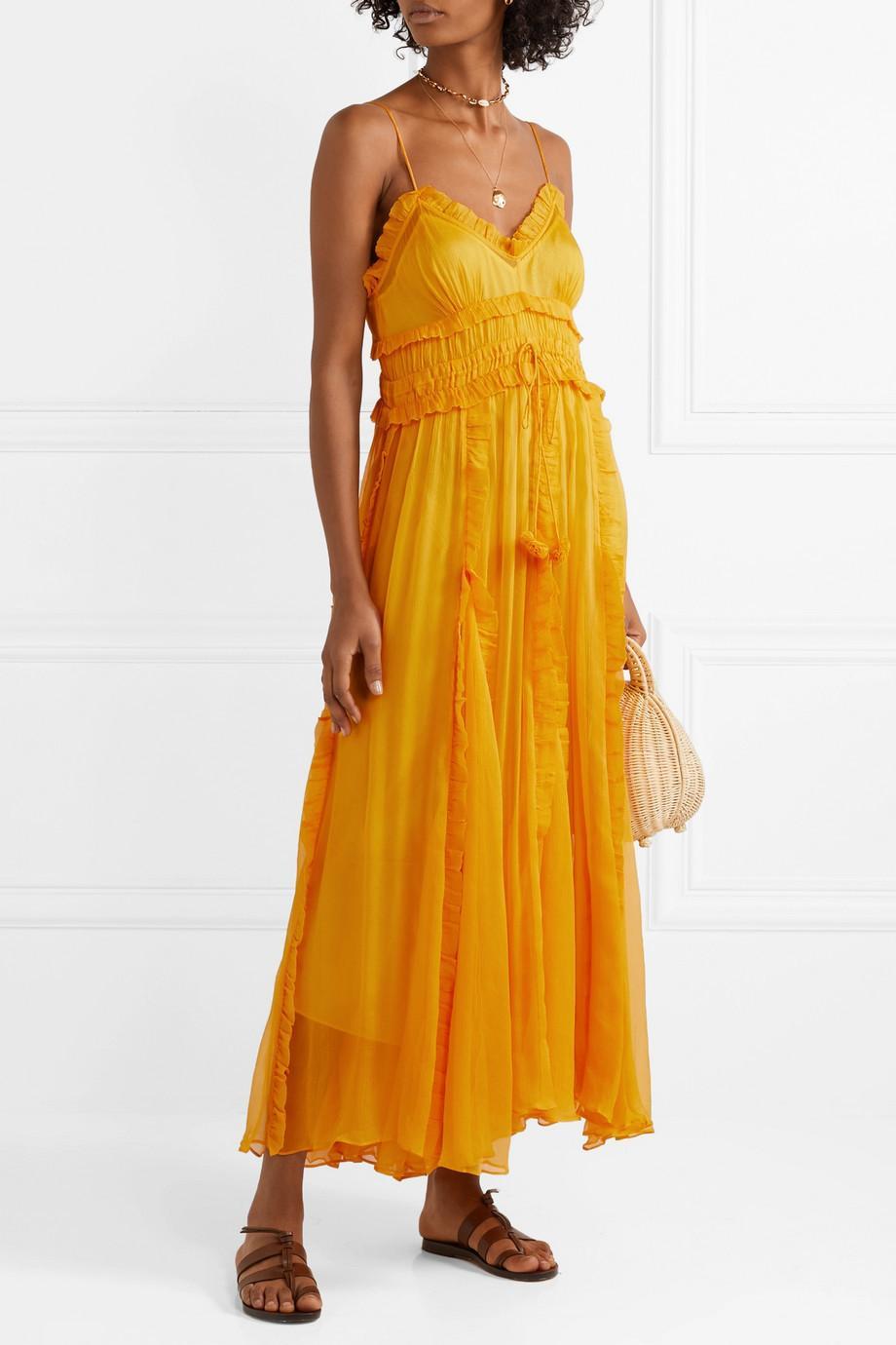 Lee Mathews Lilla Ruffled Silk Crepon Maxi Dress Yellow Size 10 - Image 1