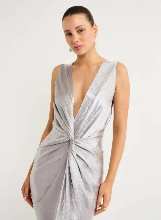 One Fell Swoop Gaia Dress In Mercury Silver Size AU 8 - Image 2