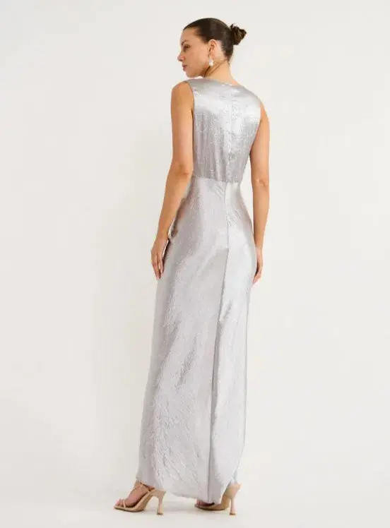 One Fell Swoop Gaia Dress In Mercury Silver Size AU 8 - Image 4