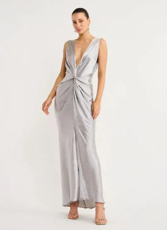 One Fell Swoop Gaia Dress In Mercury Silver Size AU 8 - Image 1