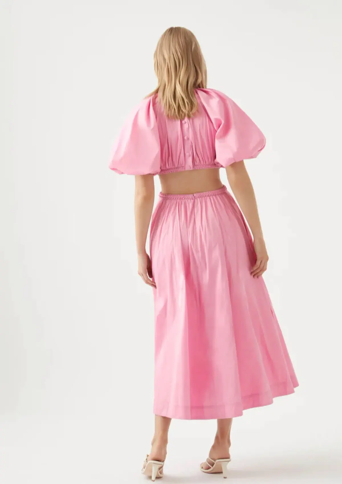 Aje Capucine Puff Sleeve Midi Dress Pink Size AU 10 - Image 3