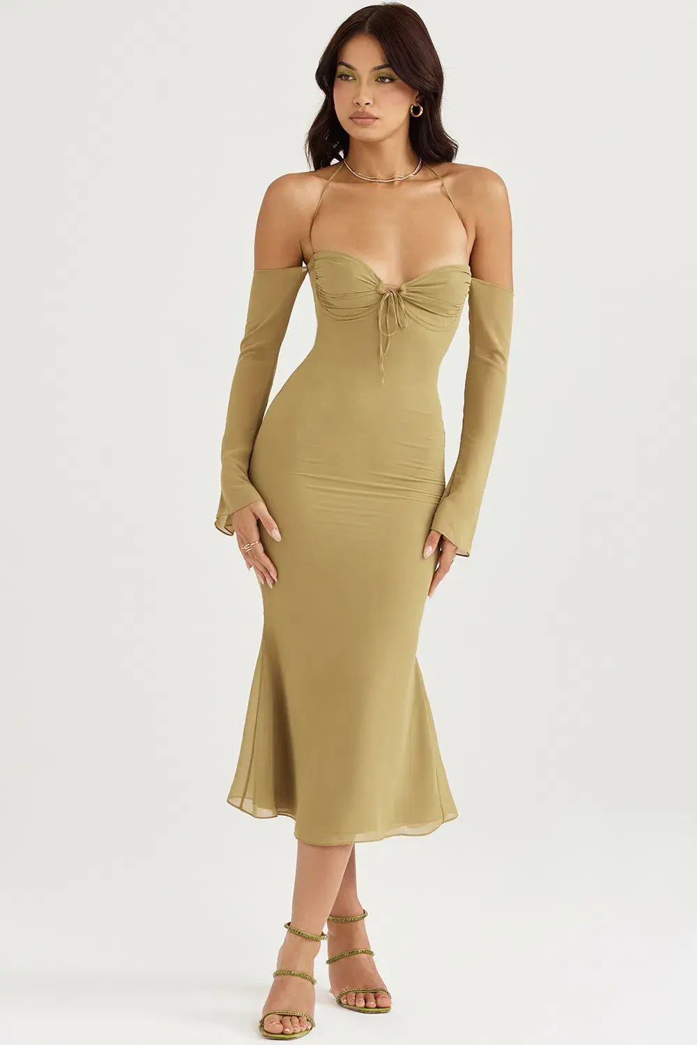 House of CB Naomi Halter Midi Dress Olive Size S / AU 8  - Image 2