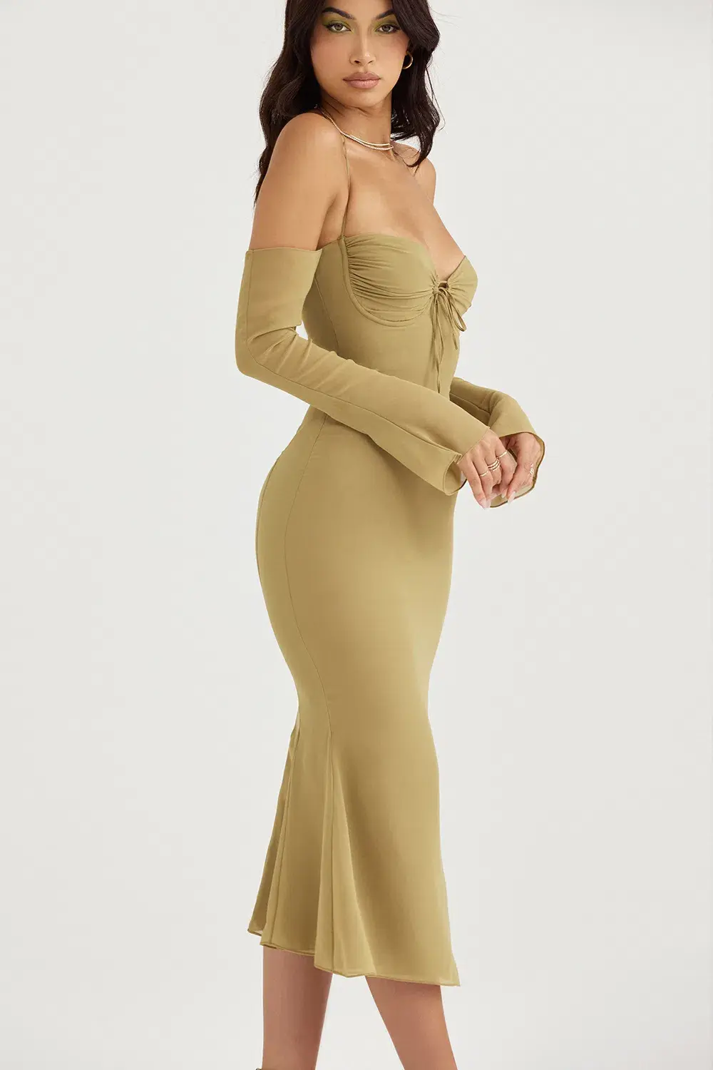 House of CB Naomi Halter Midi Dress Olive Size S / AU 8  for rent on The Volte - main image