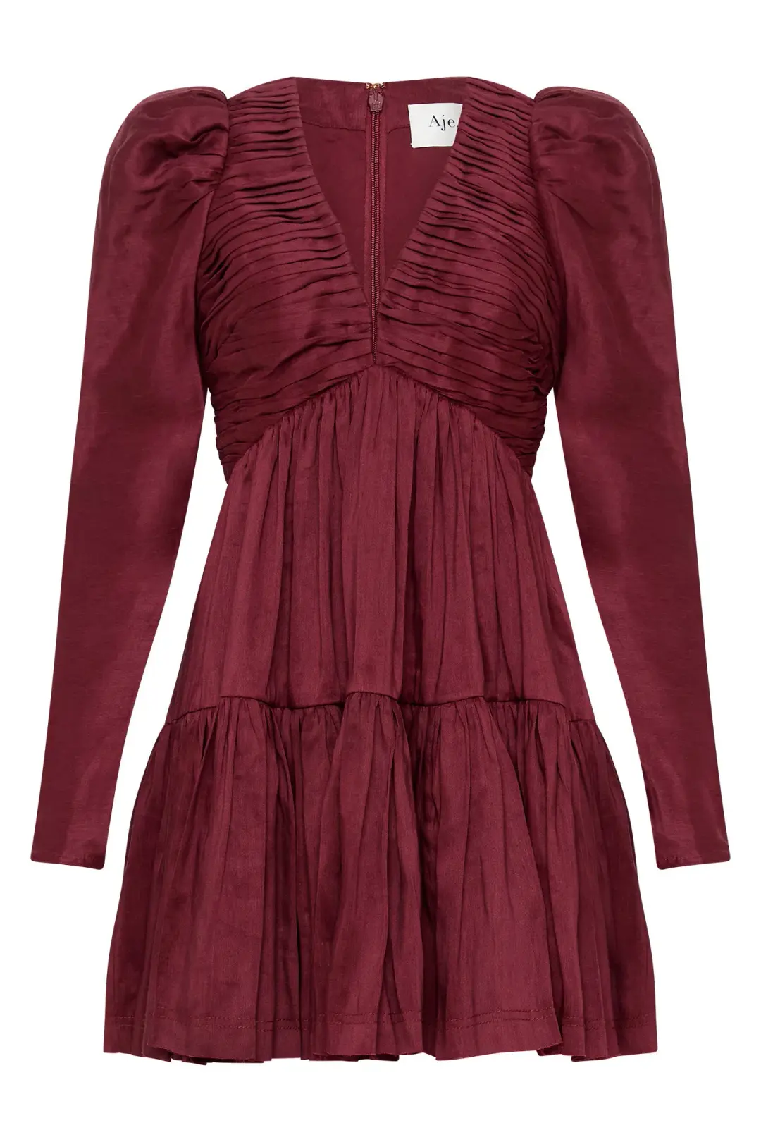 Aje Impasto Ruched Mini Dress Burgundy Size AU 10  for rent on The Volte - main image