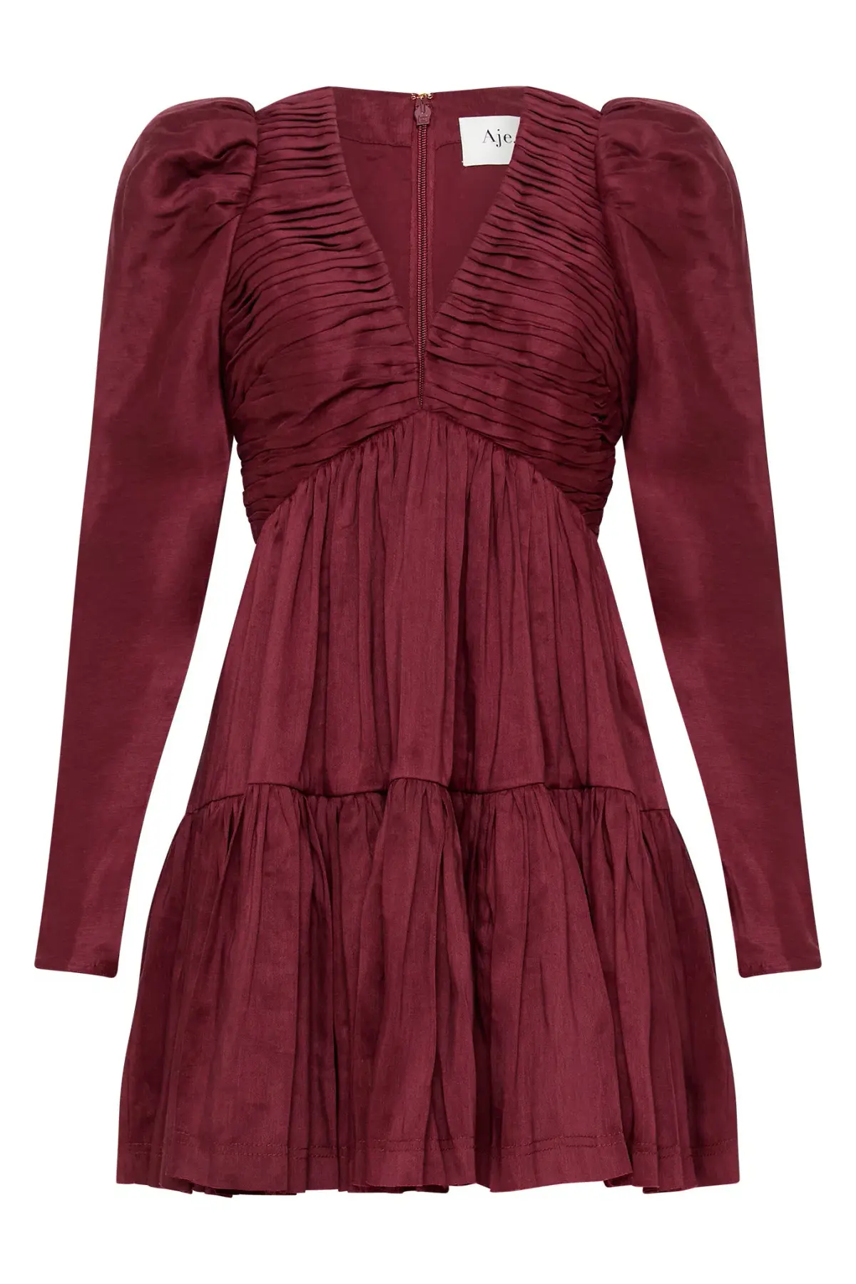 Aje Impasto Ruched Mini Dress Burgundy Size AU 10  - Image 4