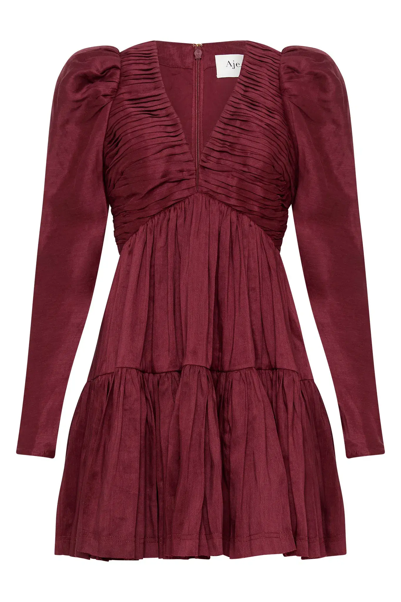 Aje Impasto Ruched Mini Dress Burgundy Size AU 10  - Image 4