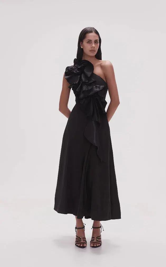 Aje Adelia Ruffle Midi Dress Black Size 12 - Image 1