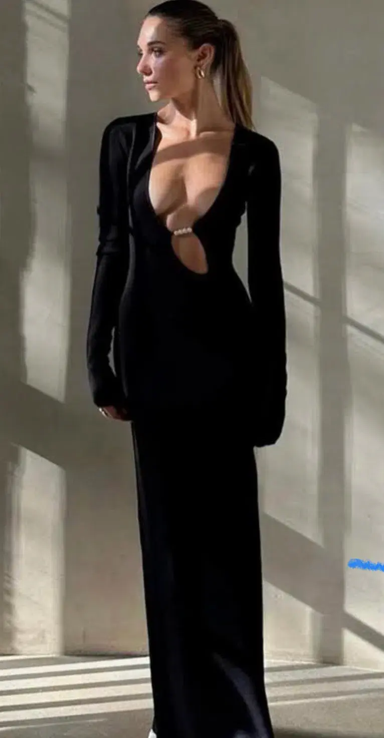 Sir the Label Kinetic Beaded Long Sleeve Maxi Dress Black Size 8 - Image 8