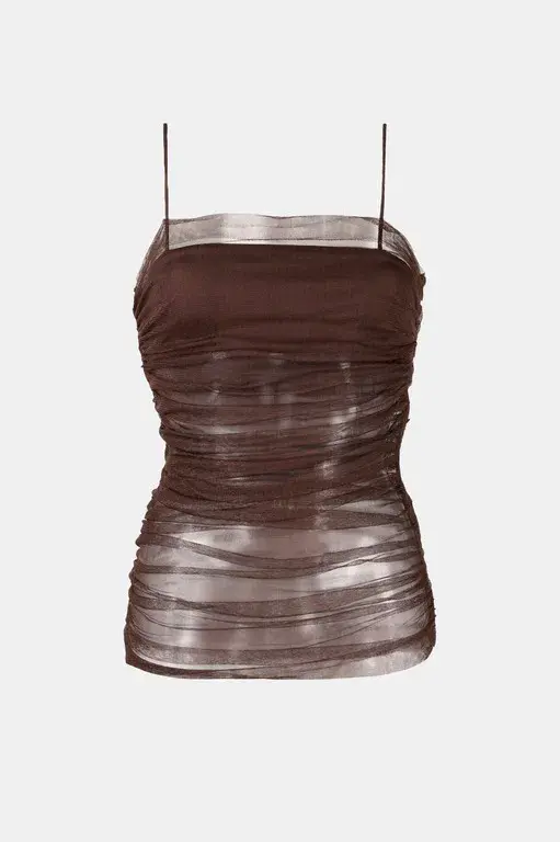 Christopher Esber Veiled Cami & Twisted Wrap Maxi Skirt Set Brown Size L/AU 12  - Image 3