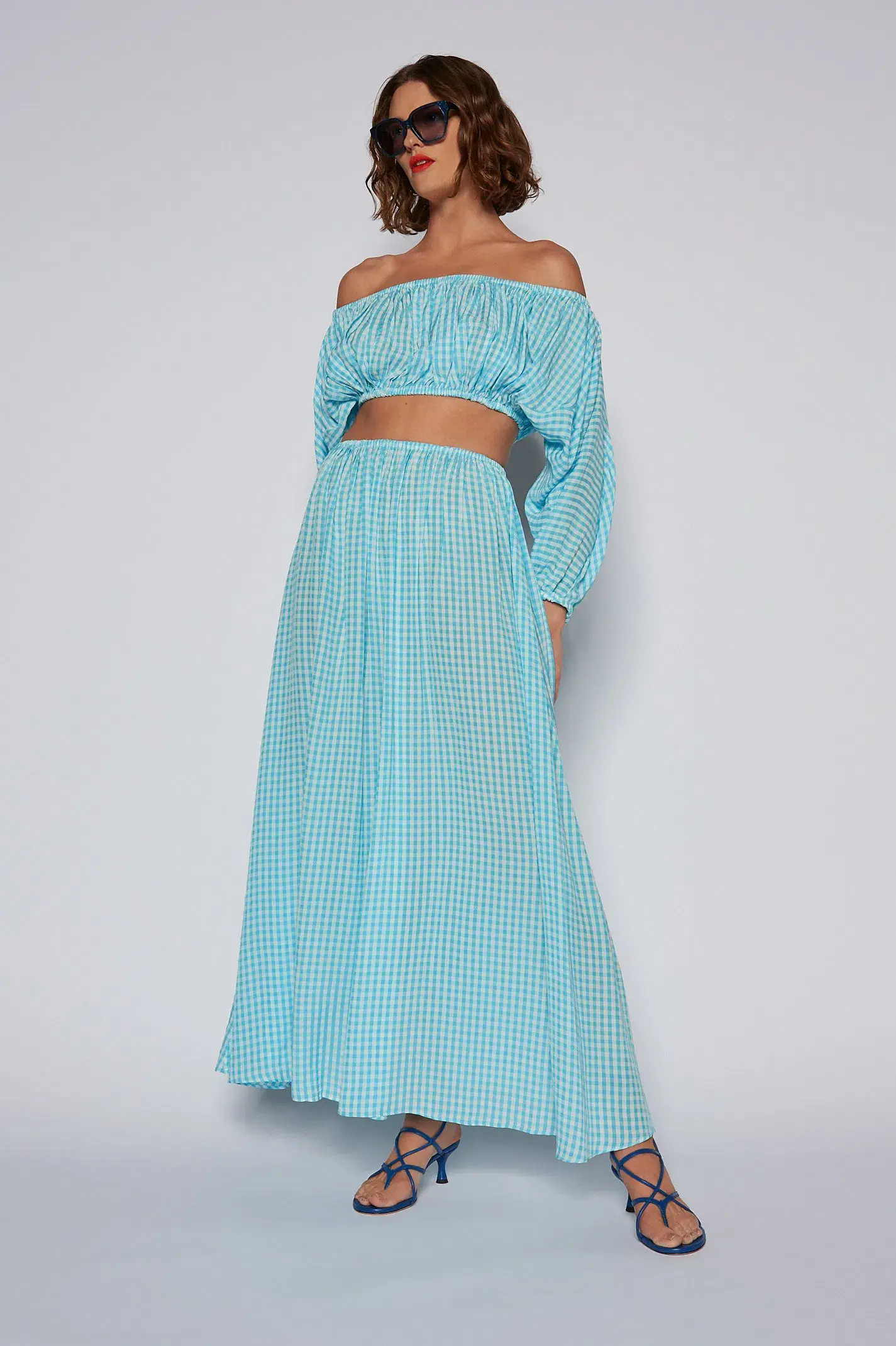 Scanlan Theodore Gingham Cutout Dress in Sky Size 6 - Image 4