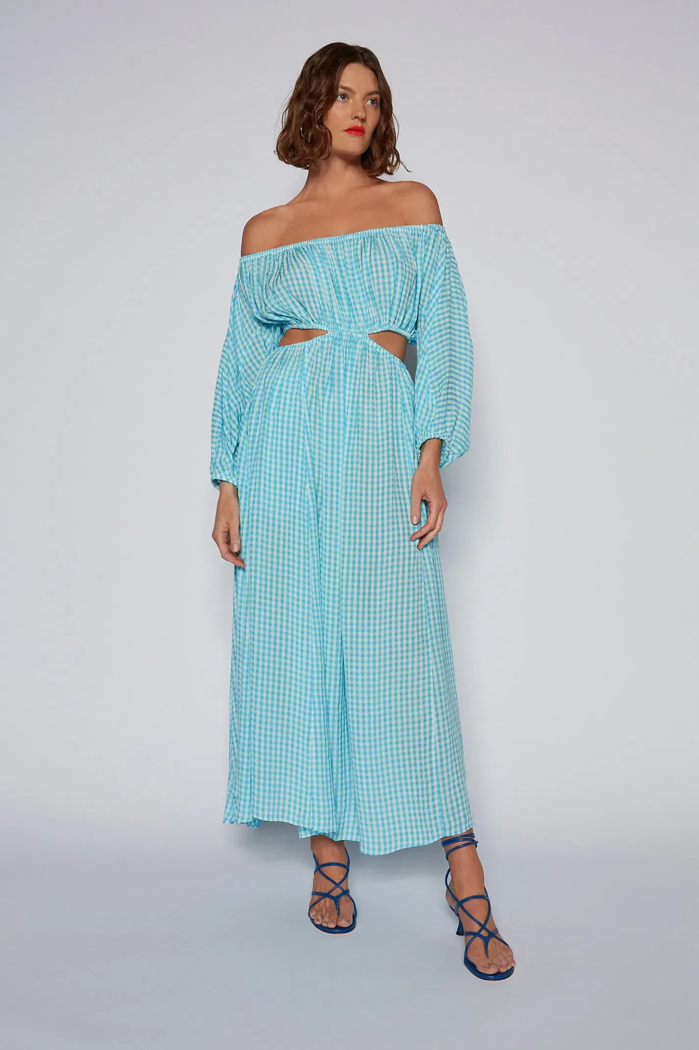Scanlan Theodore Gingham Cutout Dress in Sky Size 6 - Image 1
