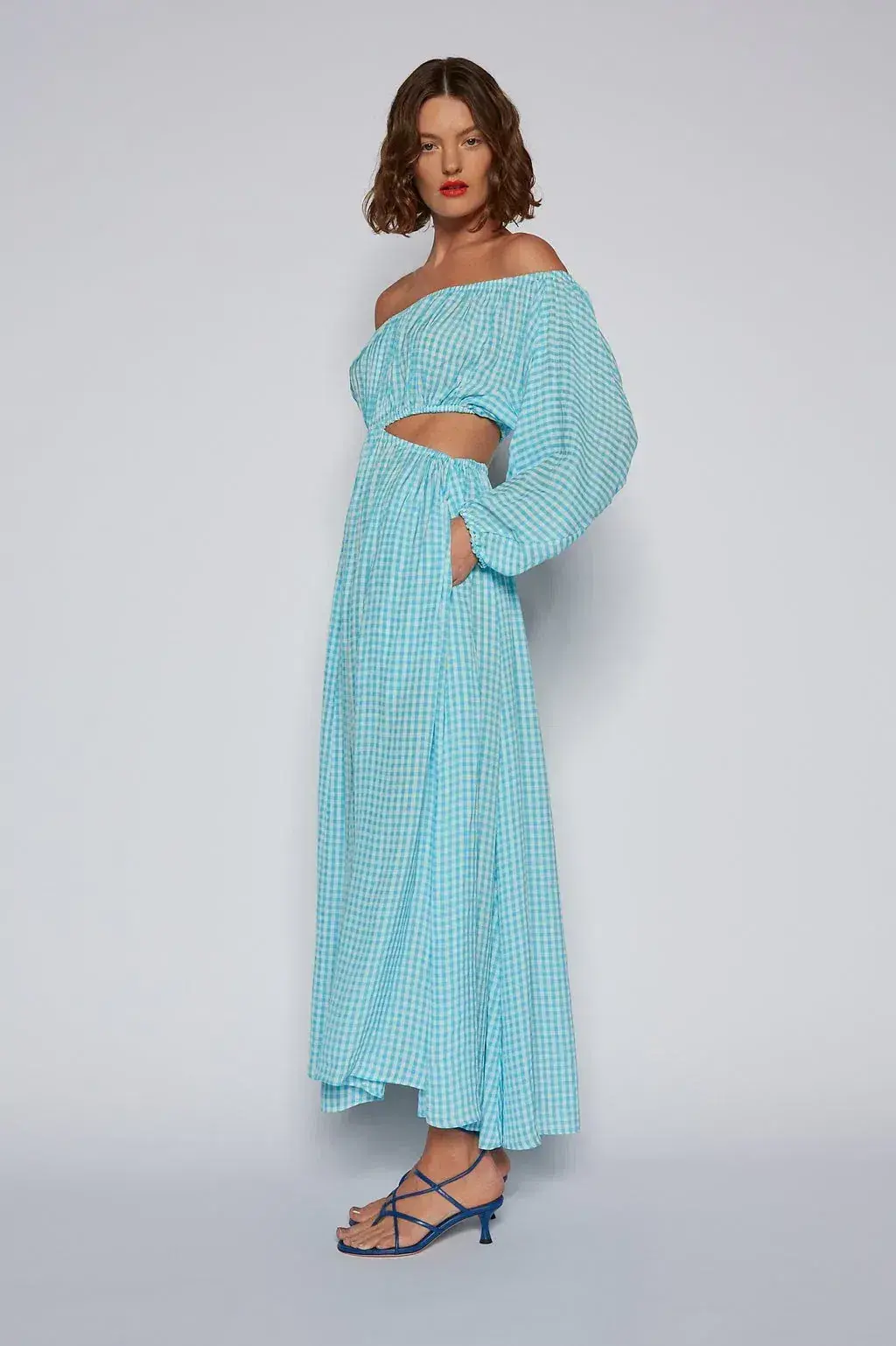 Scanlan Theodore Gingham Cutout Dress in Sky Size 6 - Image 2