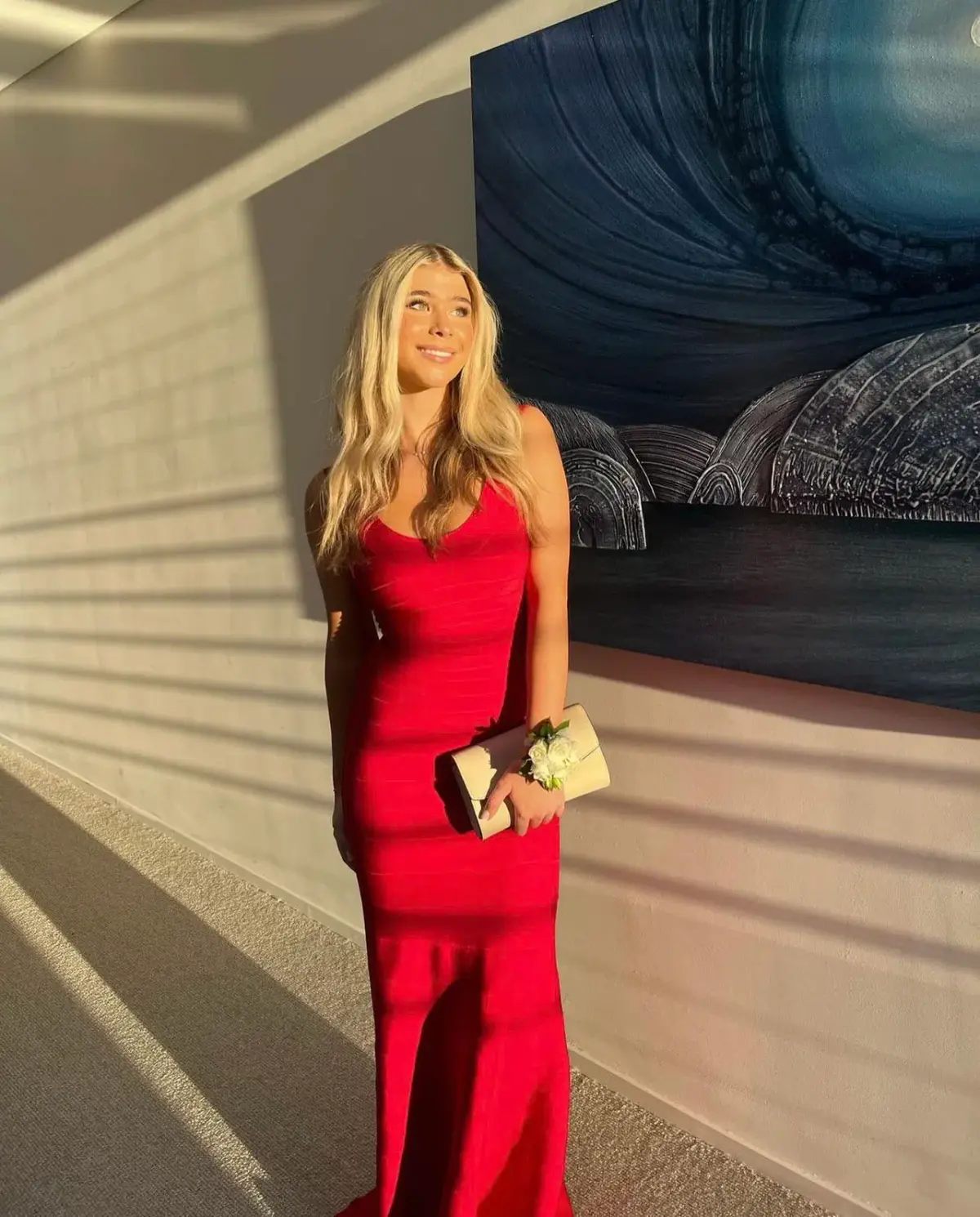 Herve Leger Fluted Gown  Red Size XS/Au 6 - Image 4