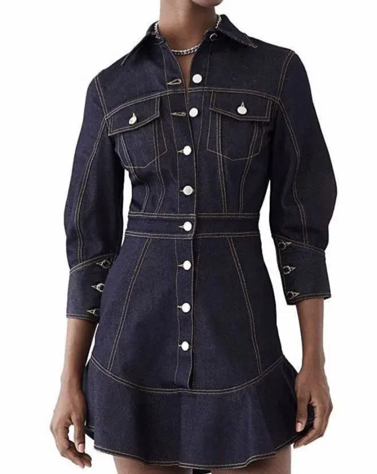 Brandon Maxwell Stretch Denim Button Down Dress Blue Size 2/Au 6 - Image 4