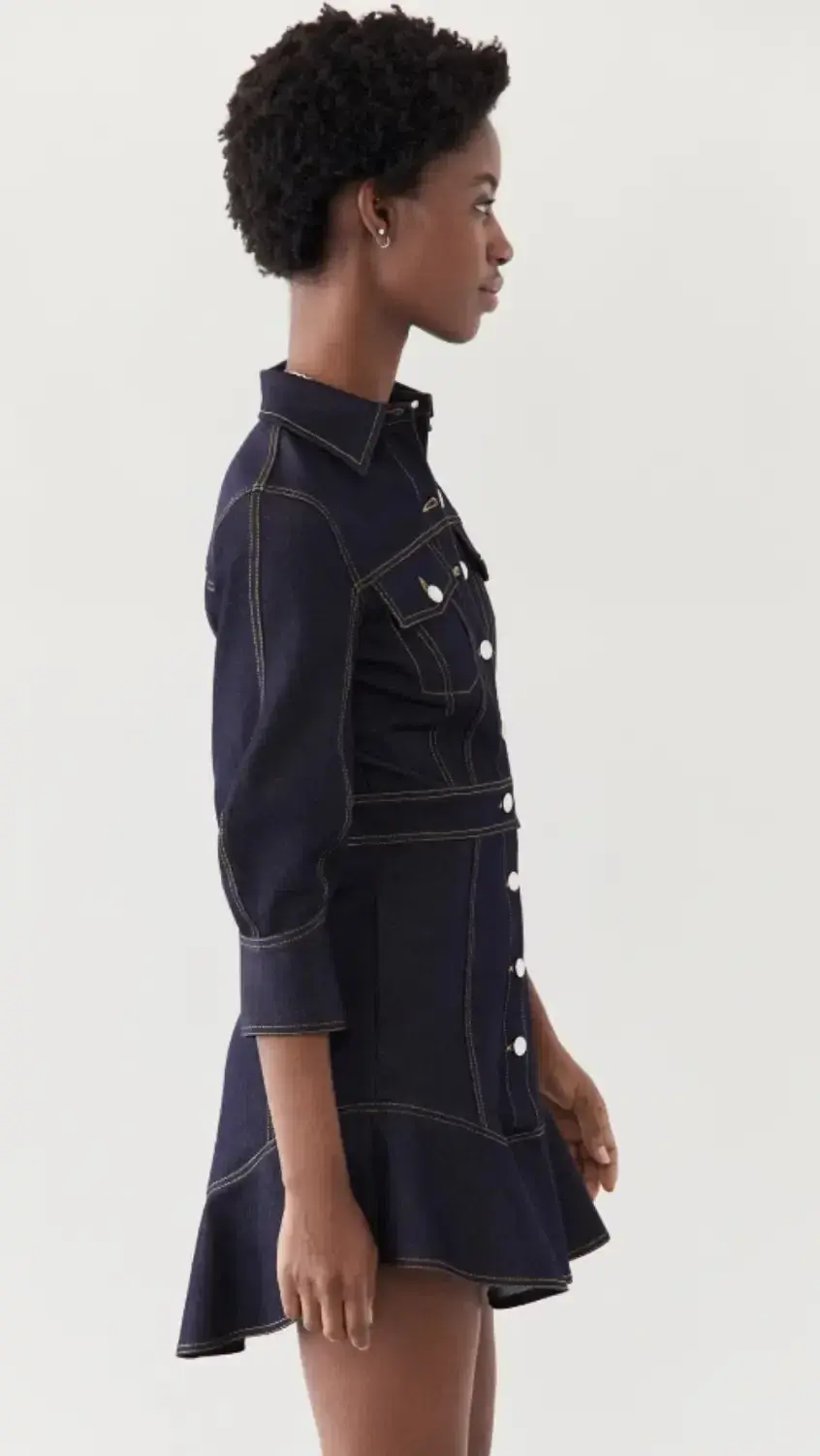 Brandon Maxwell Stretch Denim Button Down Dress Blue Size 2/Au 6 - Image 3