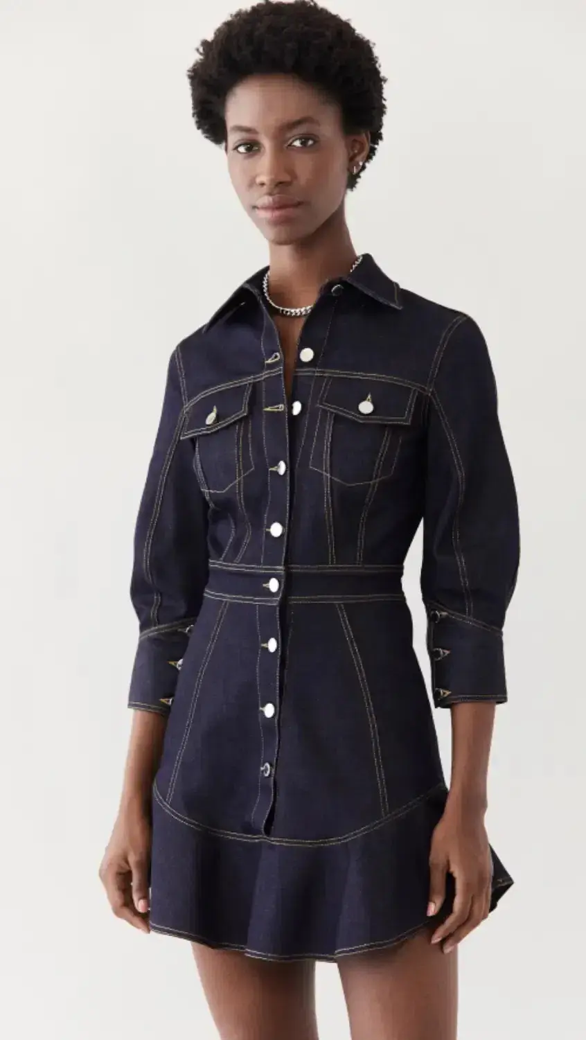Brandon Maxwell Stretch Denim Button Down Dress Blue Size 2/Au 6 - Image 2