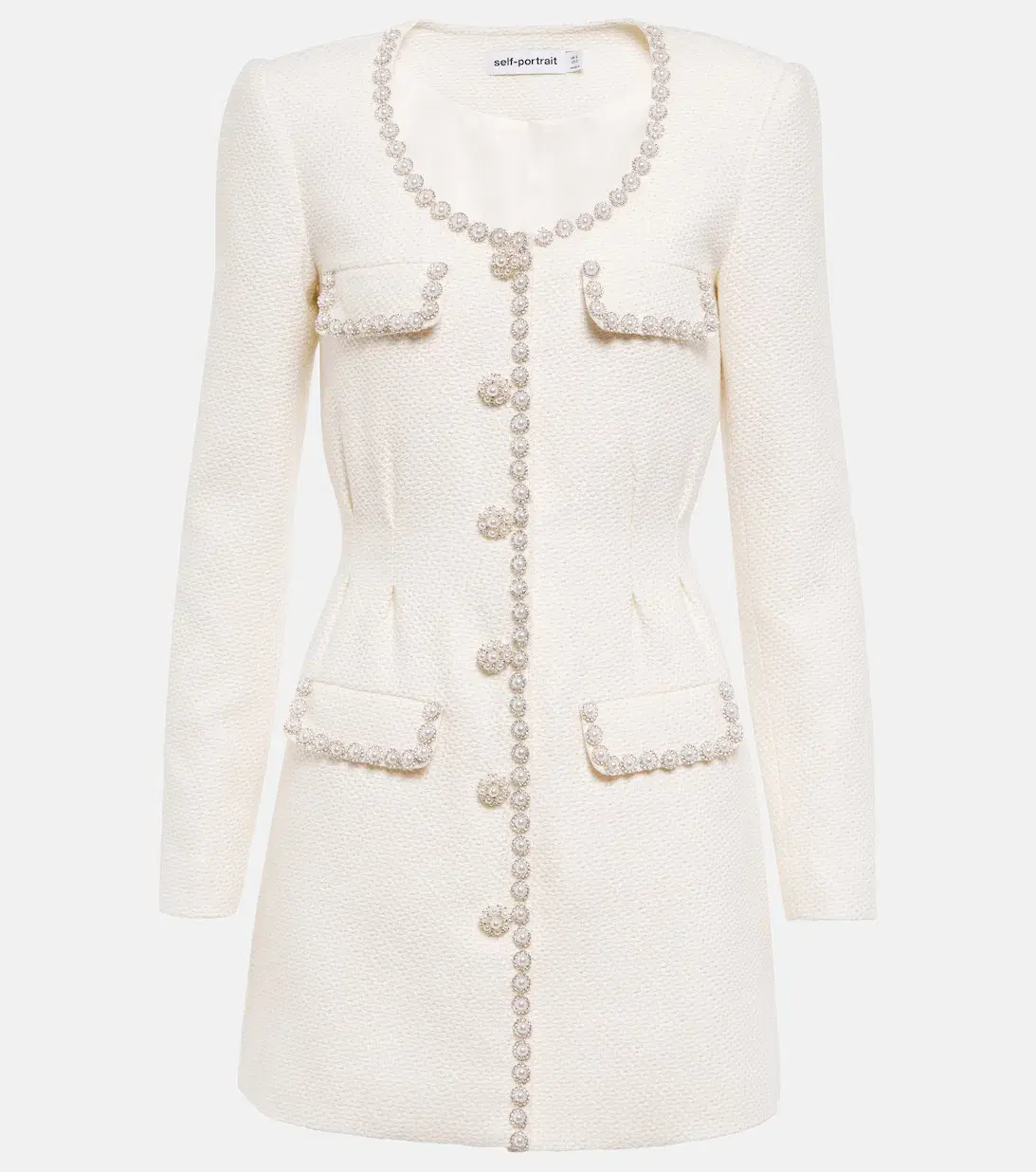 Self Portrait Cream Boucle Tailored Mini Dress Size 8 - Image 3