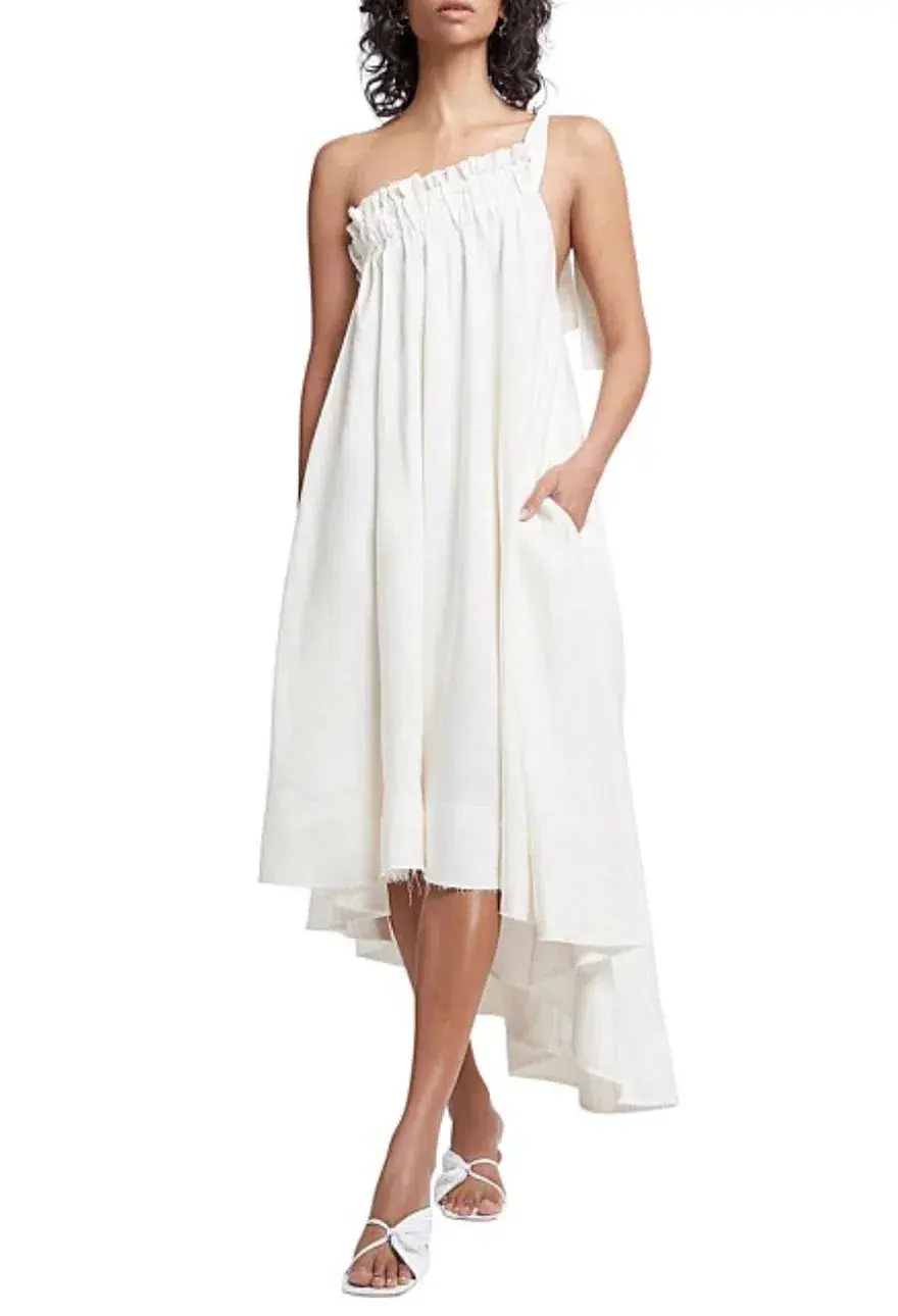 Aje Rarity One Shoulder Midi Dress White Size 10 for rent on The Volte - main image