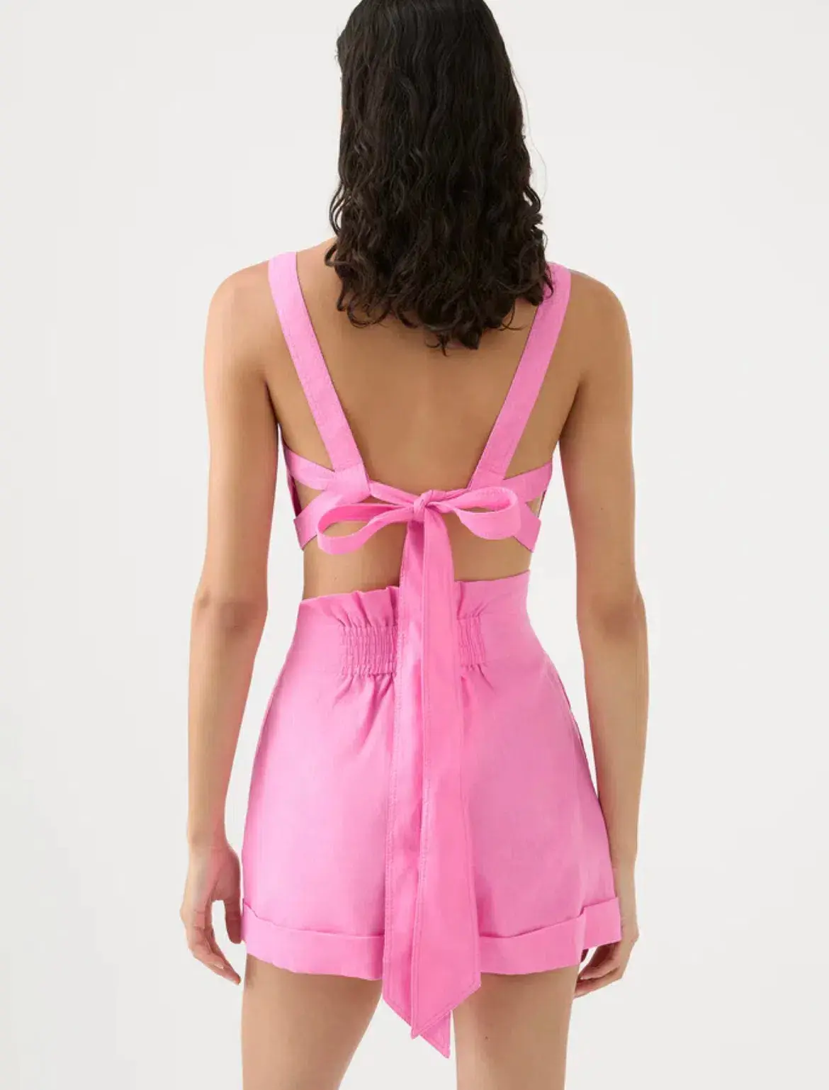 Aje Paper Bag Shorts & Tie Back Top Two Piece Set in Pink Size 10 & 8 - Image 3