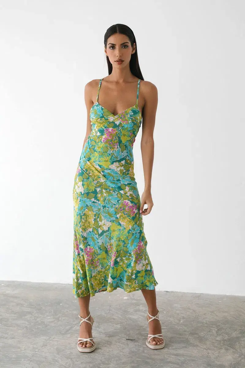 Le Salty Jean Midi Dress Floral Size XS/AU 6 - Image 1