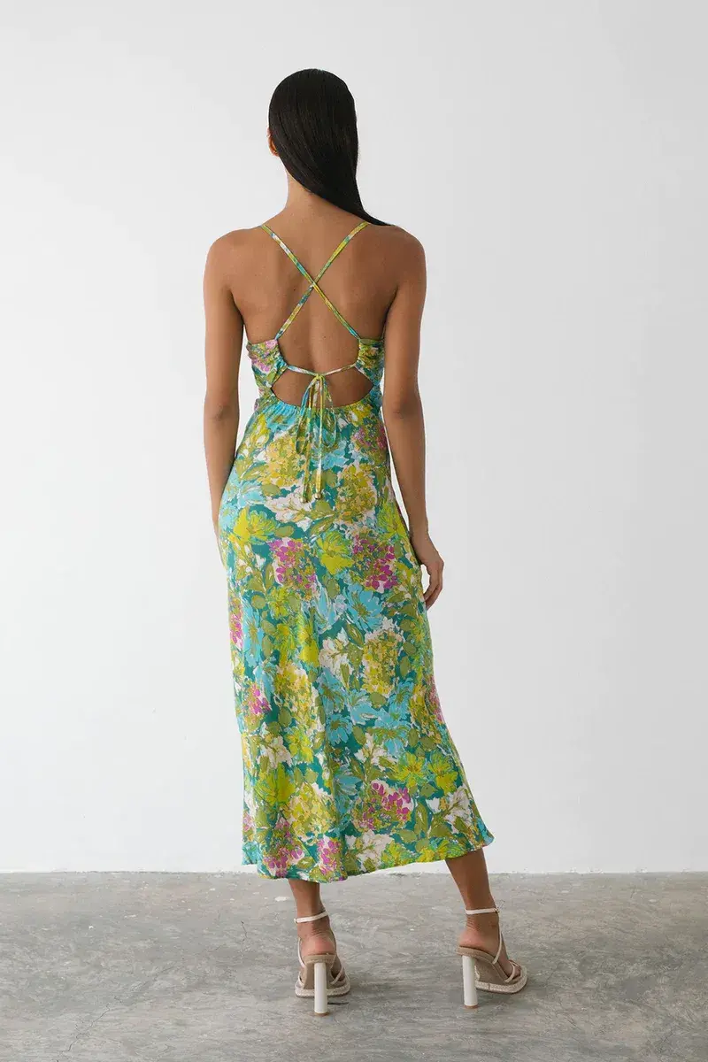 Le Salty Jean Midi Dress Floral Size XS/AU 6 - Image 3