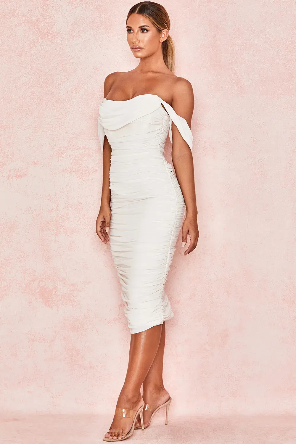 House of CB Carlotta Draped Midi Dress Ivory Size S /AU 8-10 - Image 3