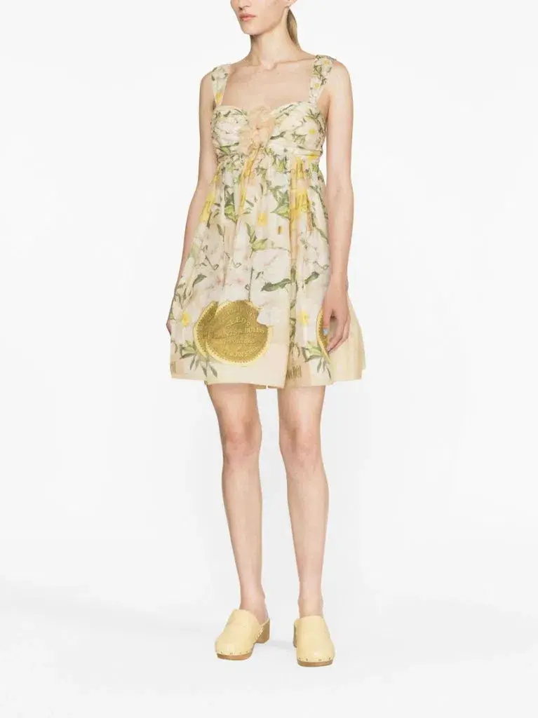 Zimmermann Coaster Strapless Ruched Mini Dress Floral Print Size 1/Au 10 - Image 1