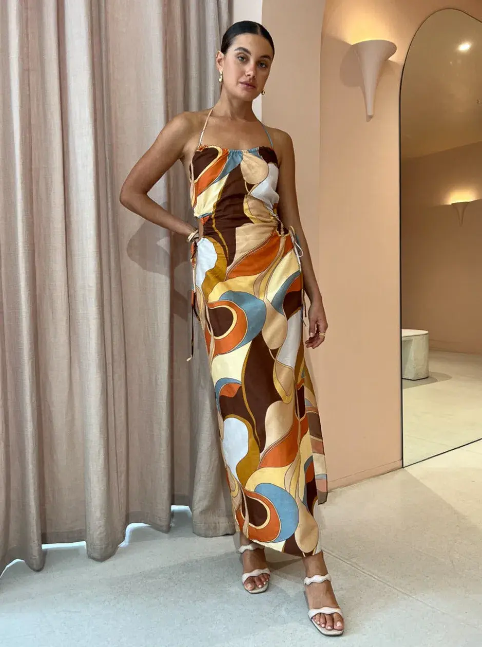 Sir the Label Vista Halter Midi Dress in Vista Print Size 12 - Image 1