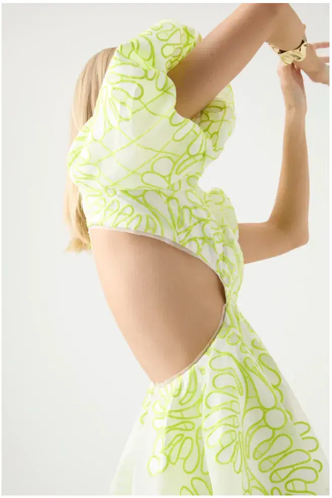 Aje Botanical Applique Mini Dress Ivory/Citrus Yellow Size XXS / AU 4 - Image 5
