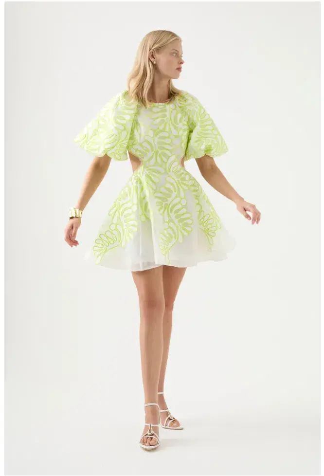 Aje Botanical Applique Mini Dress Ivory/Citrus Yellow Size XXS / AU 4 - Image 1