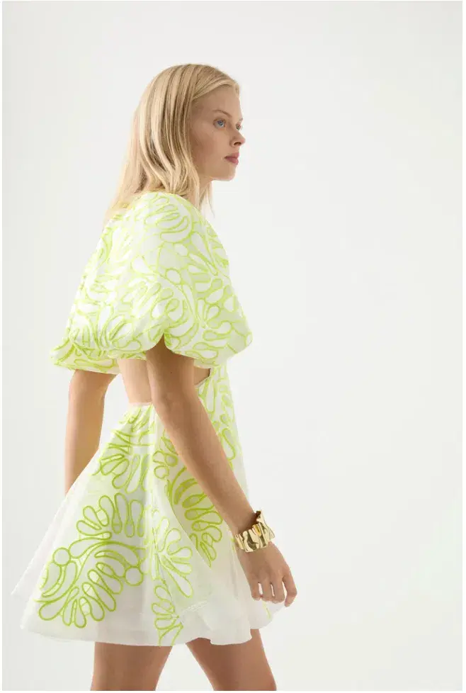 Aje Botanical Applique Mini Dress Ivory/Citrus Yellow Size XXS / AU 4 - Image 6