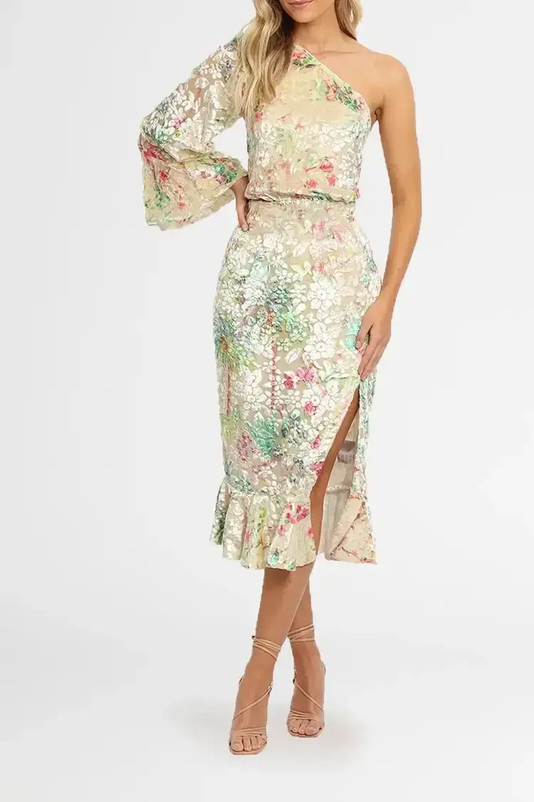 Hemant & Nandita Zaina Midi Dress Cream Multi Floral Size 14 - Image 2
