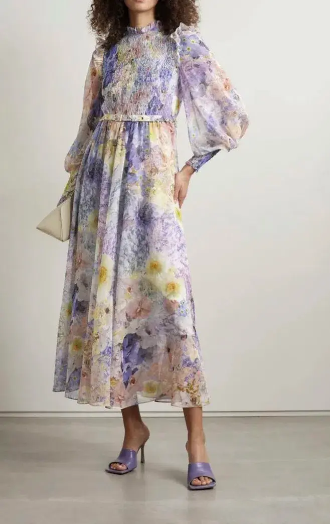 Zimmermann Rhythmic Shirred Midi Dress Floral Size 2 / AU 12 - Image 2