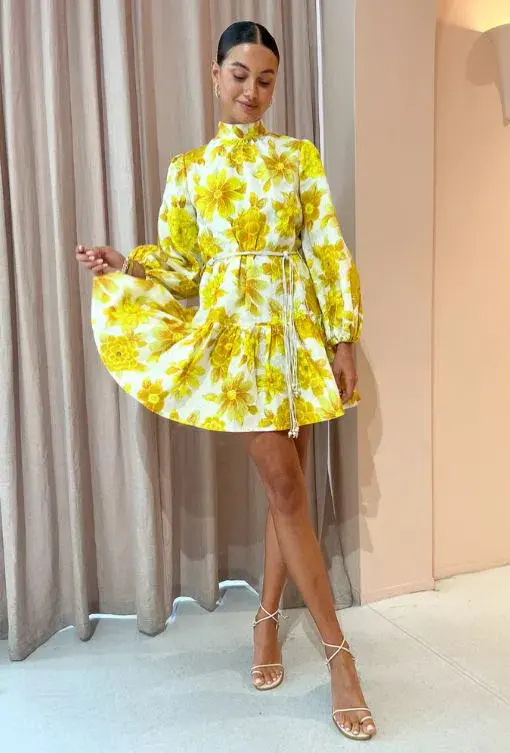 Alemais Sonny Mini Dress Yellow Floral Size 8 - Image 1
