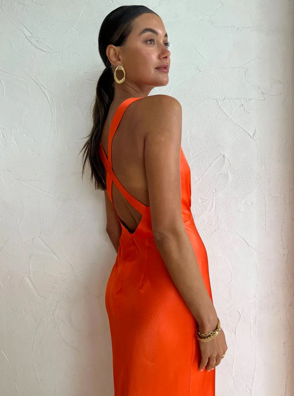 Shona Joy Milo Plunge Dress Orange Size 6 - Image 3