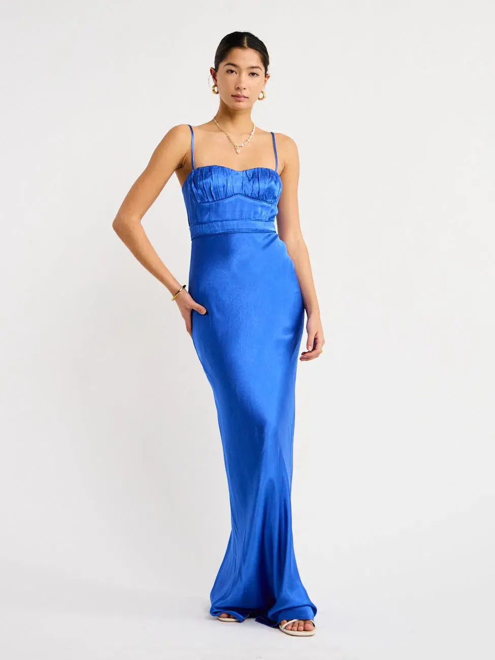Shona Joy Oliviera Ruched Maxi Dress Blue Size 8 - Image 1