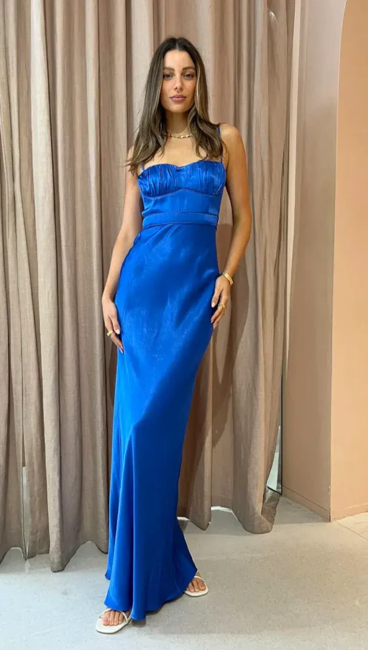 Shona Joy Oliviera Ruched Maxi Dress Blue Size 8 - Image 3