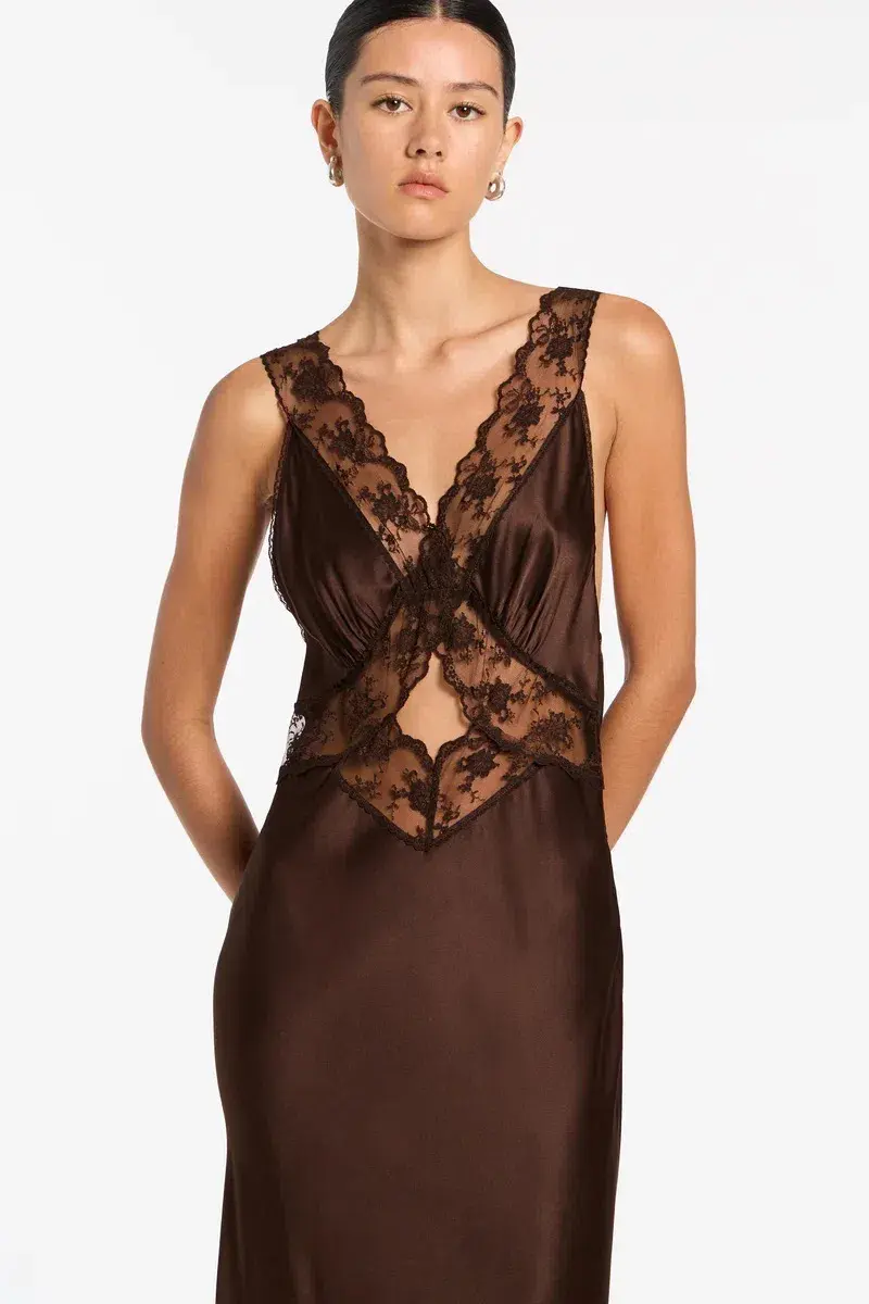 Sir the Label Aries Cut Out Gown Chocolate Size 6 for rent on The Volte - main image