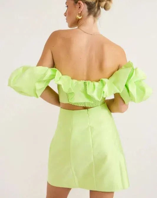Alemais Suzi Off Shoulder Mini Dress in Chartreuse  Green Size AU 8 - Image 4