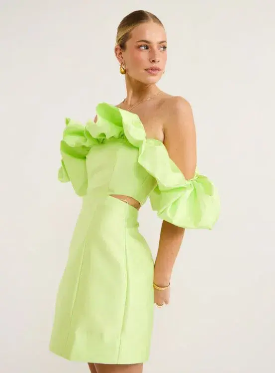 Alemais Suzi Off Shoulder Mini Dress in Chartreuse  Green Size AU 8 - Image 2