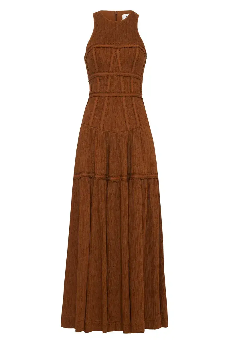 Aje Tidal Corset Midi Dress Coffee Size AU 8 - Image 4