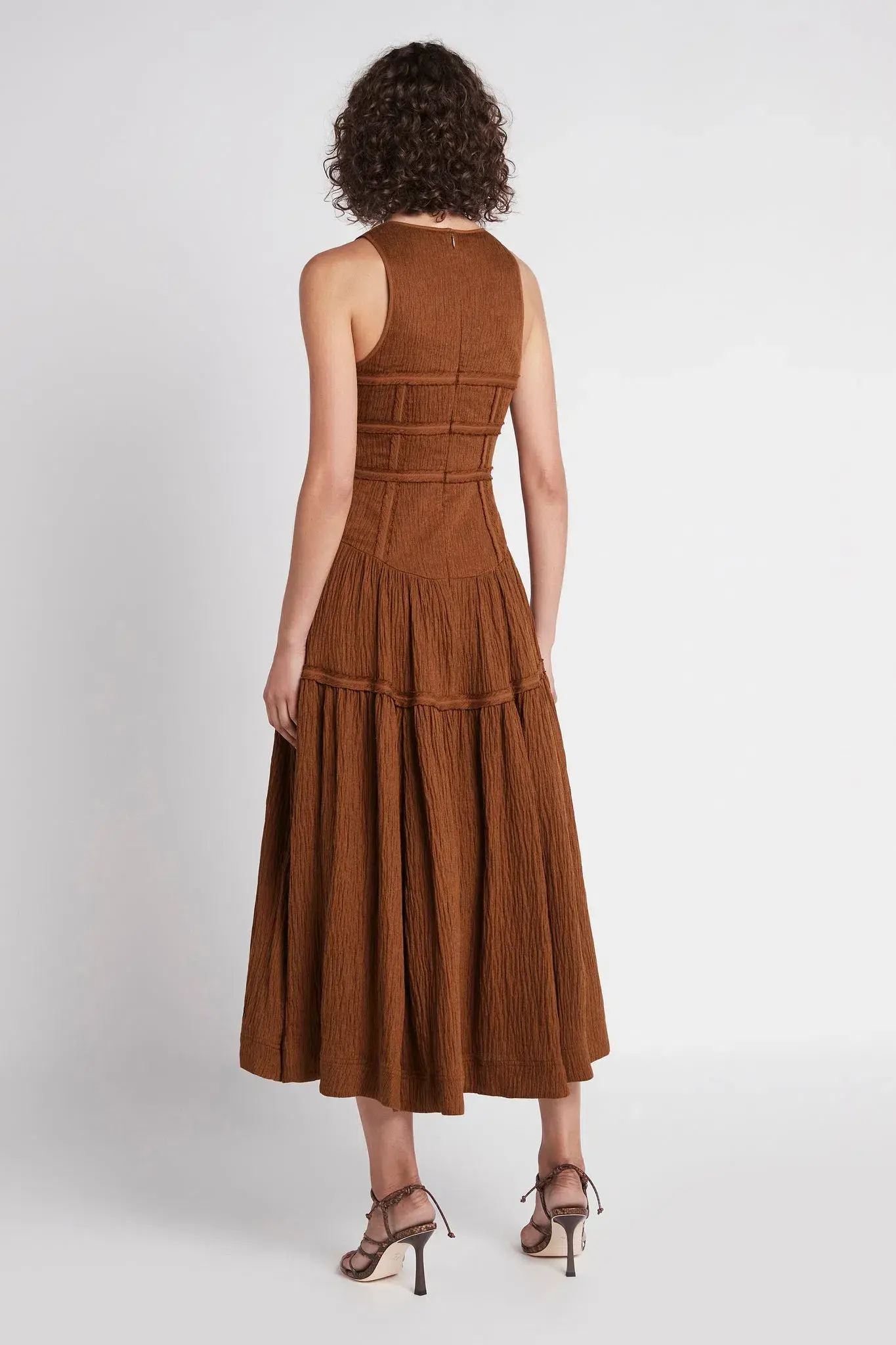 Aje Tidal Corset Midi Dress Coffee Size AU 8 - Image 2