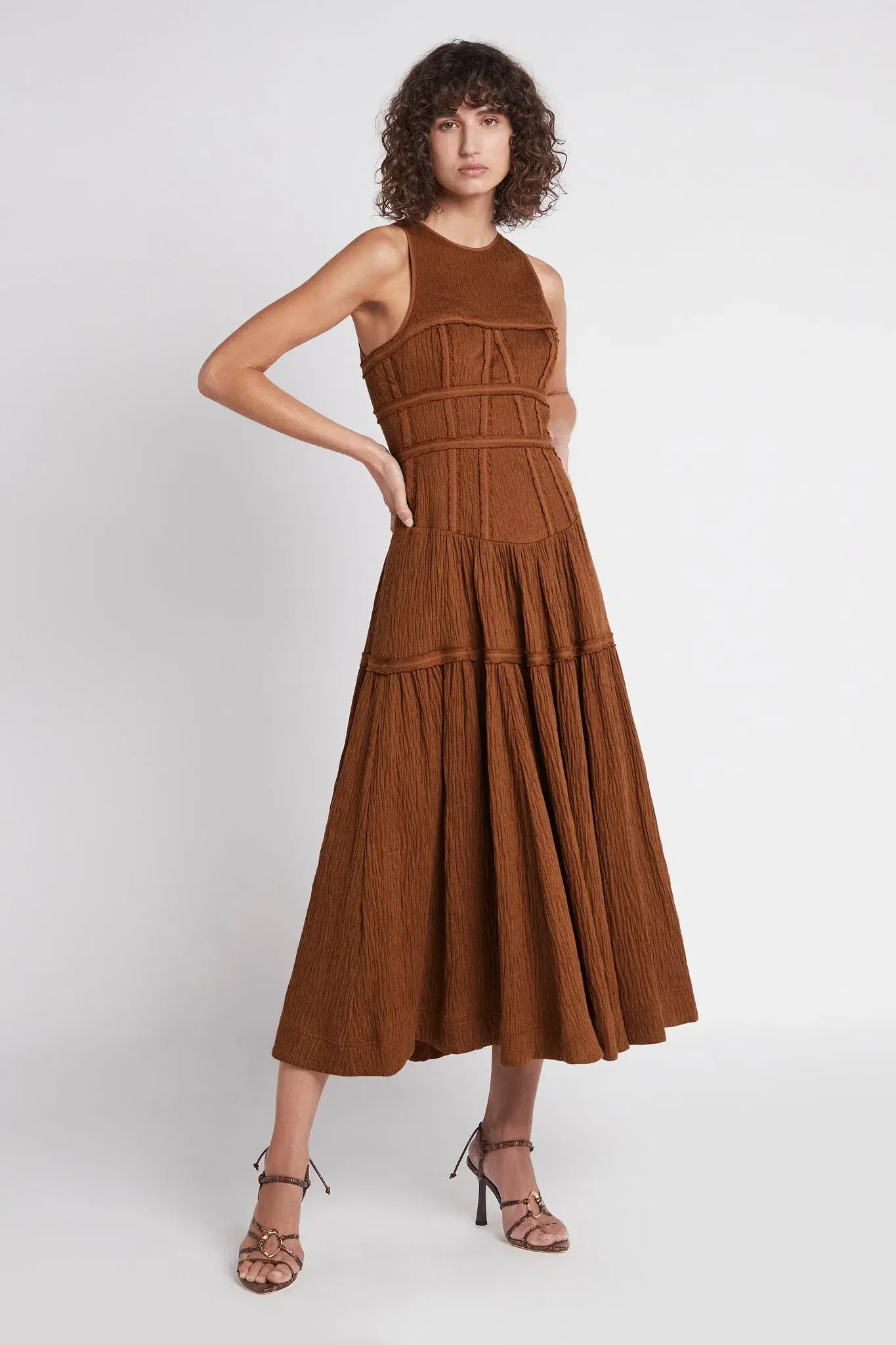 Aje Tidal Corset Midi Dress Coffee Size AU 8 - Image 1