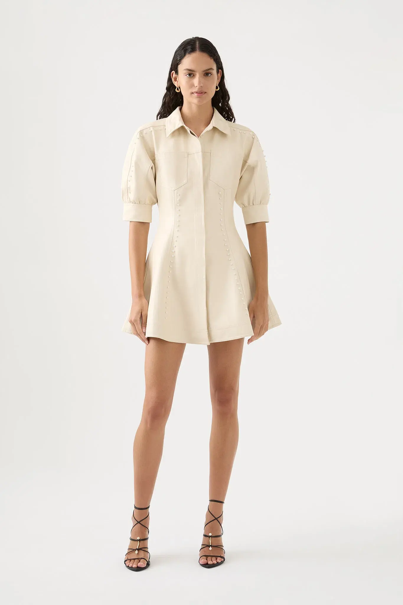 Aje Claire Pearl Mini Dress Sandstone Beige Size Small / AU 8 - Image 3