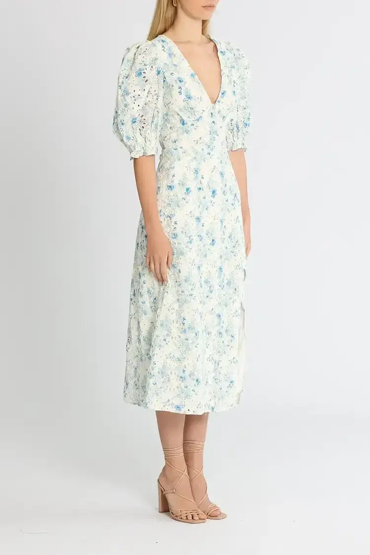 Mink Pink Zephyr Midi Dress Blue Print size 16 for rent on The Volte - main image