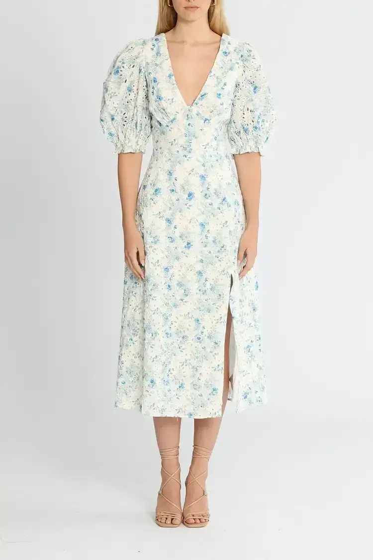 Mink Pink Zephyr Midi Dress Blue Print size 16 - Image 1