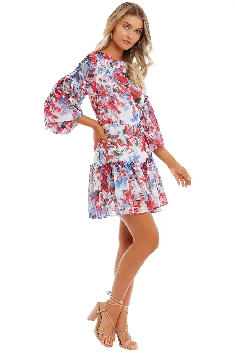Sofia Irina Tiered Mini Balloon Dress Spring Flora Multi Print size 6 for rent on The Volte - main image