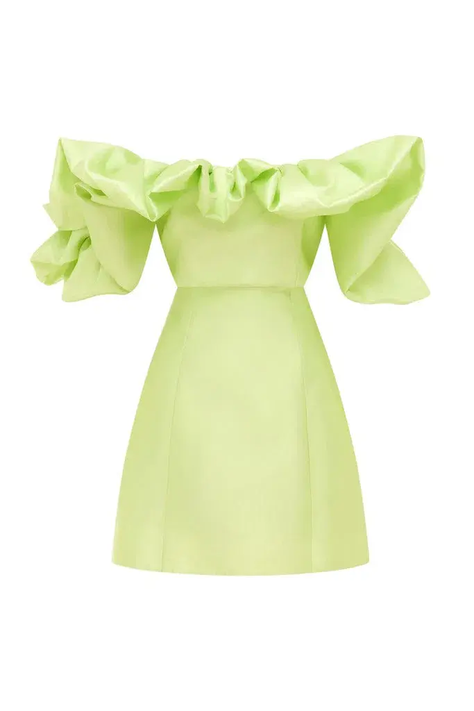 Alemais Suzi Off Shoulder Mini Dress in Chartreuse Size 12 - Image 5